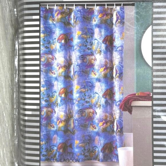 Blue Lagoon Sea Ocean Scene Fabric Shower Curtain No Liner Needed Maytex 70”x72” - Picture 2 of 7